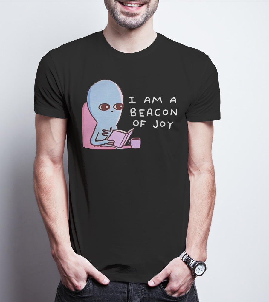 Strange Planet I Am A Beacon Of Joy Alien Reading Book With Coffee T-Shirt