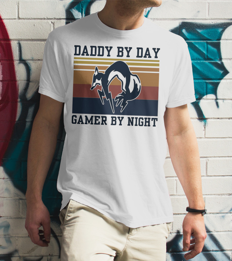 Daddy By Day Gamer By Night Retro Foxhound T-Shirt
