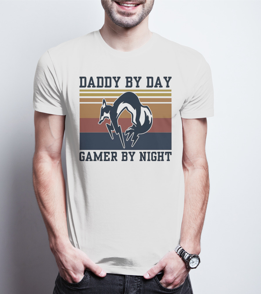 Daddy By Day Gamer By Night Retro Foxhound T-Shirt