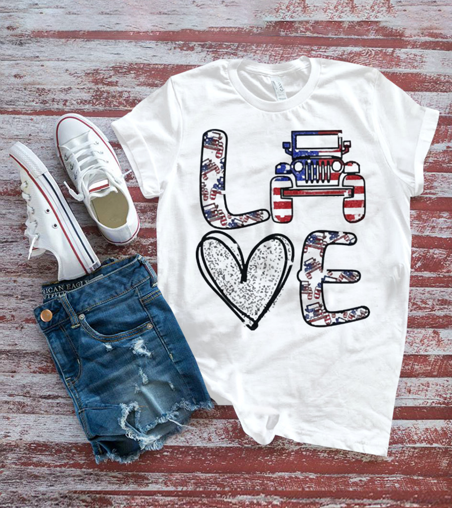 Love Jeep American Flag Enthusiast T-Shirt