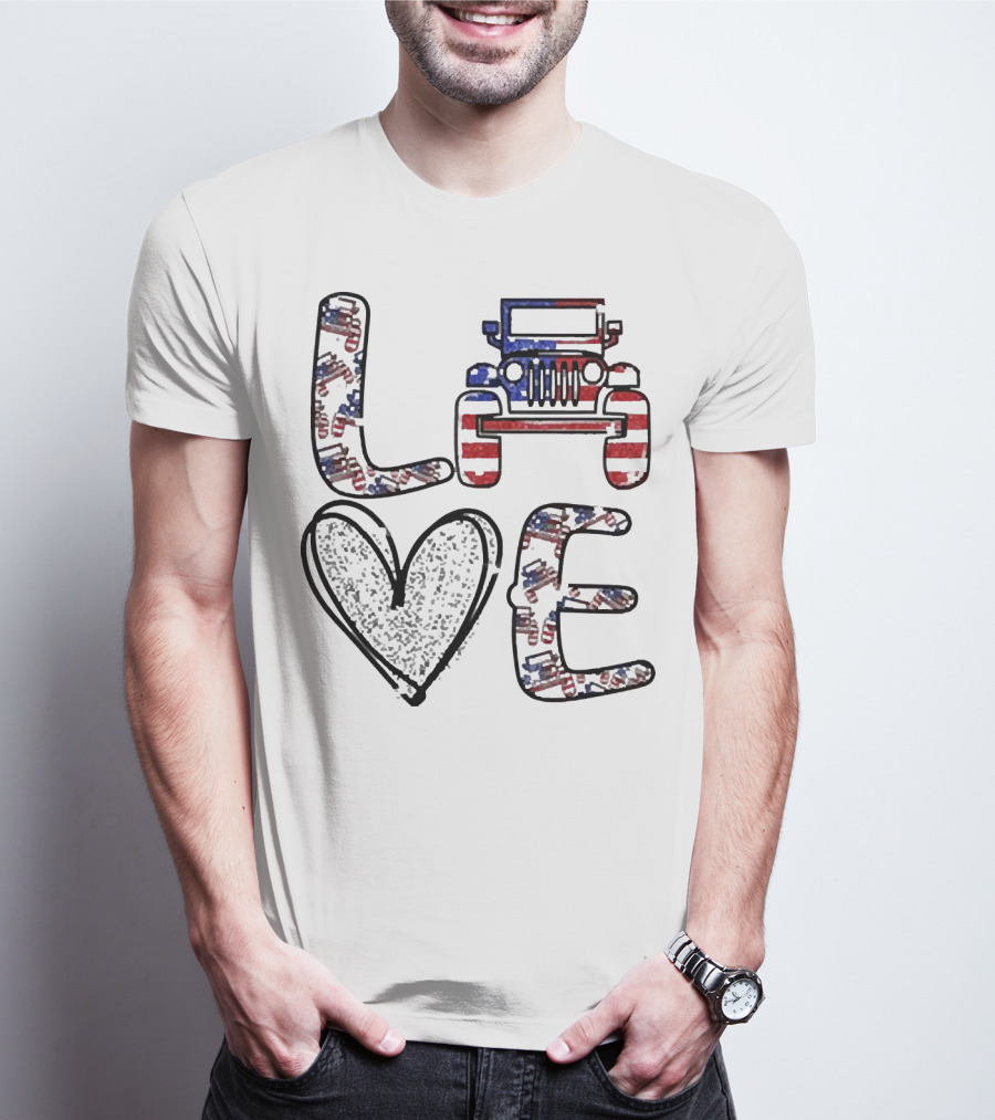 Love Jeep American Flag Enthusiast T-Shirt