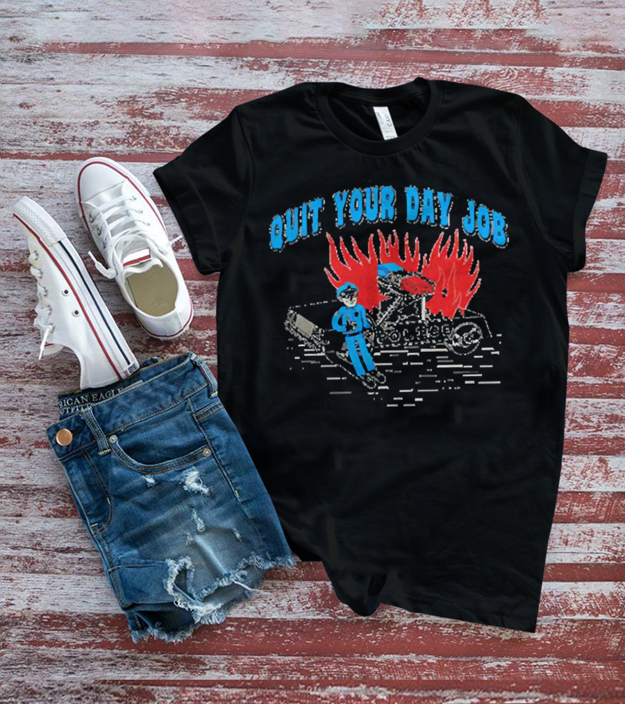 Police Quit Your Day Job Flaming Car Drawing T-Shirt