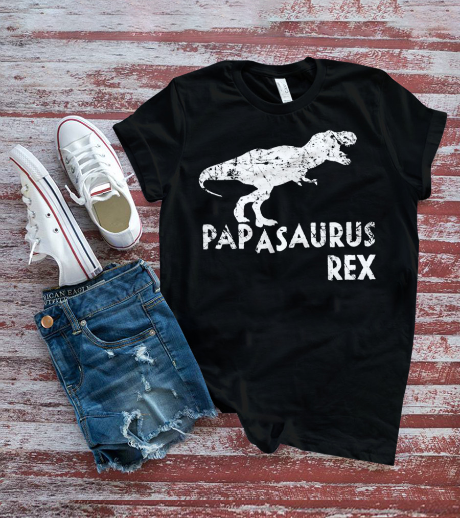 Mens Papasaurus Rex Funny Cute Dinosaur Father's Day T-Rex T-Shirt