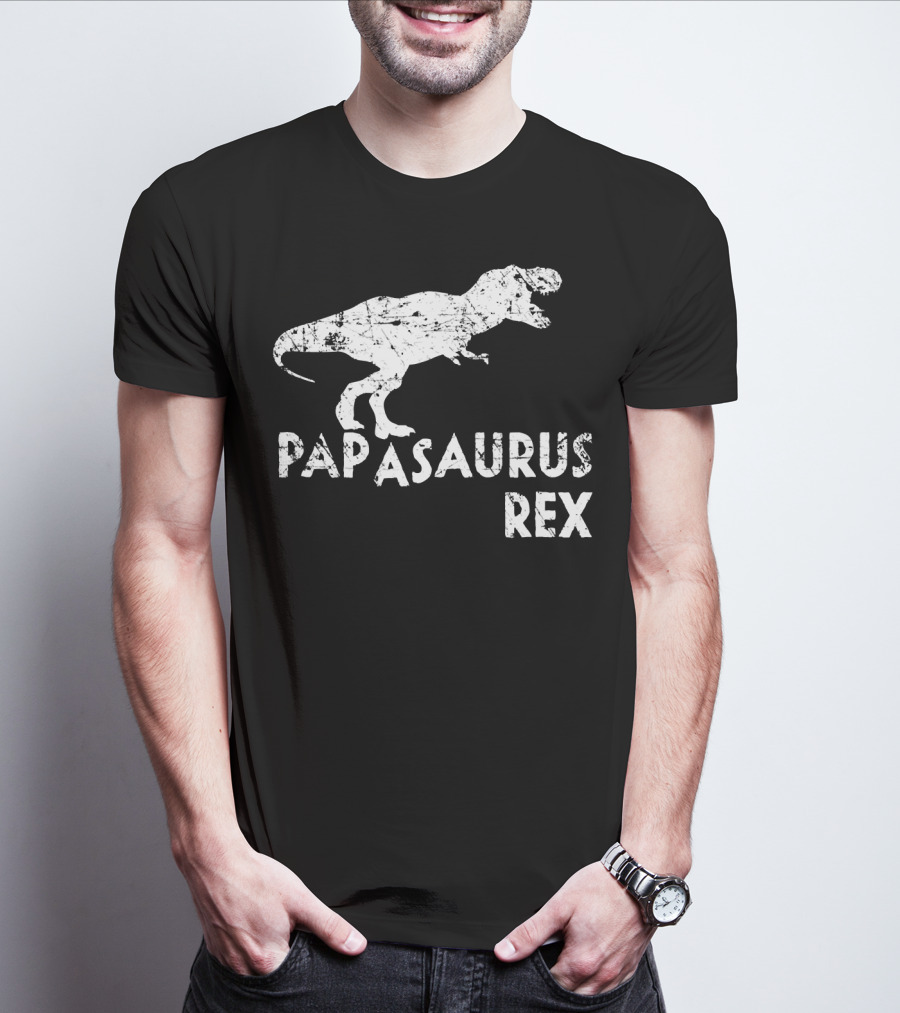 Mens Papasaurus Rex Funny Cute Dinosaur Father's Day T-Rex T-Shirt