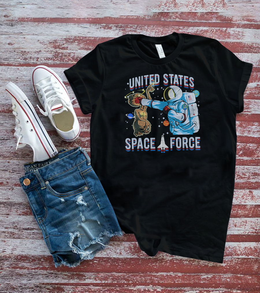 United States Space Force Astronaut Punching Alien In Humorous Space Scene T-Shirt