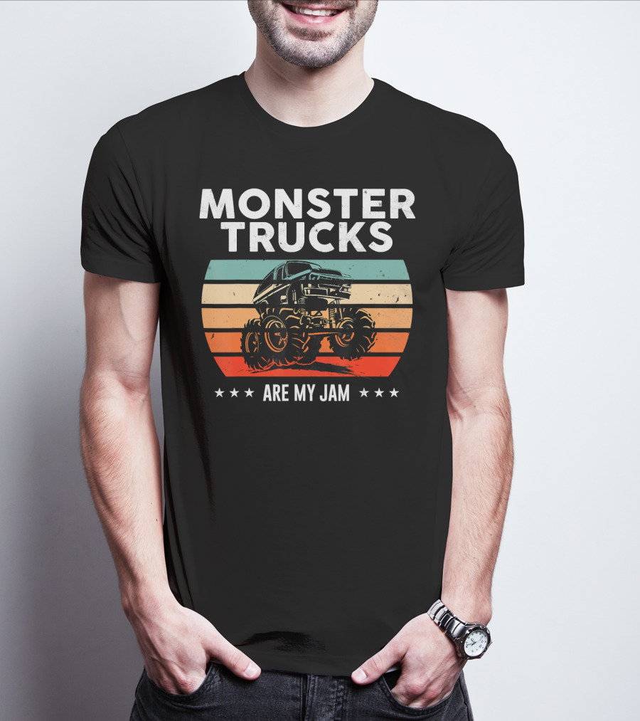 Monster Trucks Are My Jam Retro Sunset Vintage Cool Engines T-Shirt