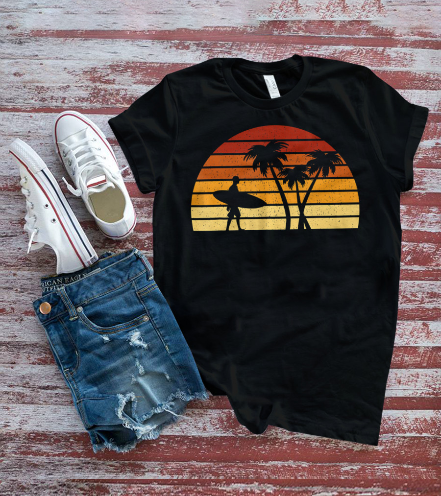 Vintage Sunset Surfing Palm T-Shirt