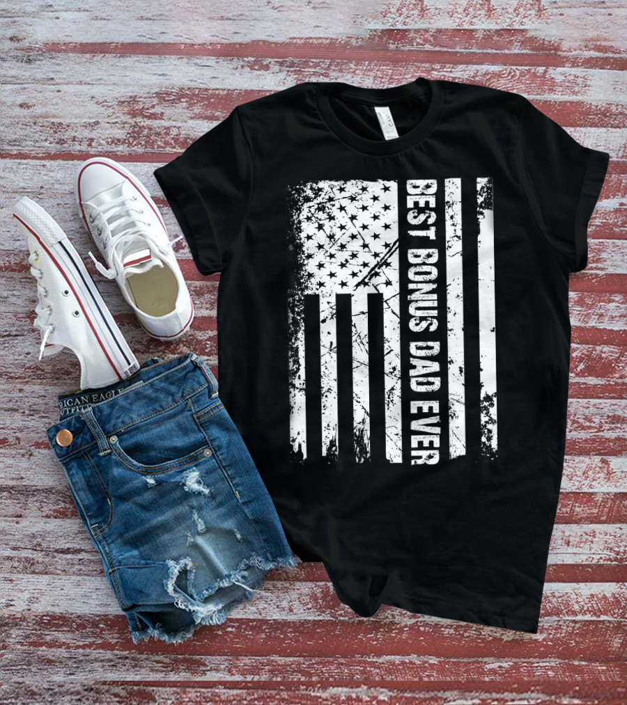 Best Bonus Dad Ever American Flag Mens Patriotic T-Shirt