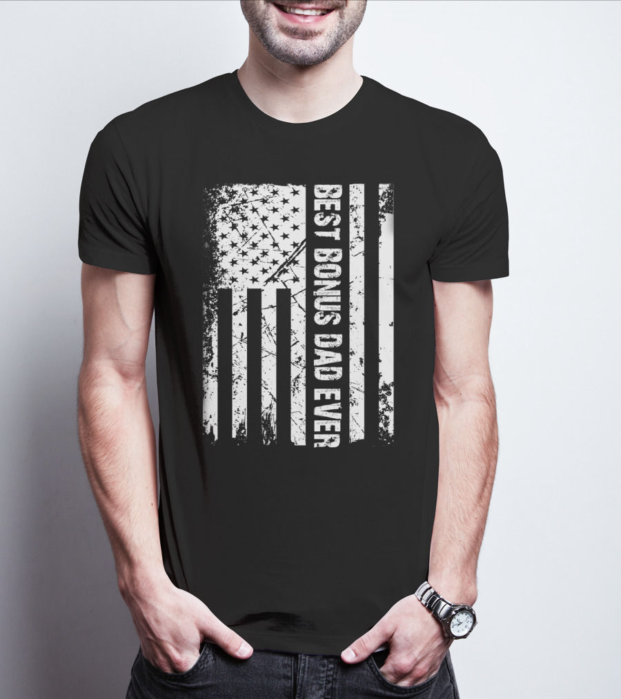 Best Bonus Dad Ever American Flag Mens Patriotic T-Shirt