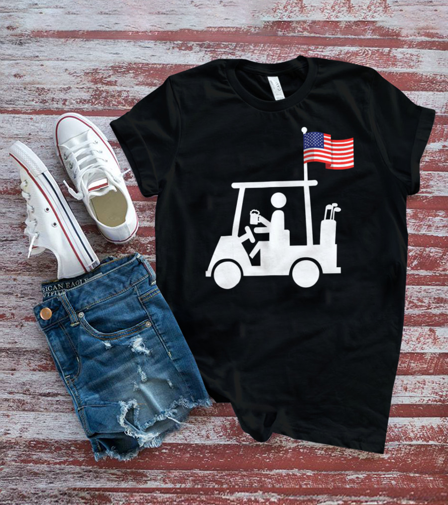 USA Strong Patriotic Golf Cart With American Flag Golf Wear T-Shirt