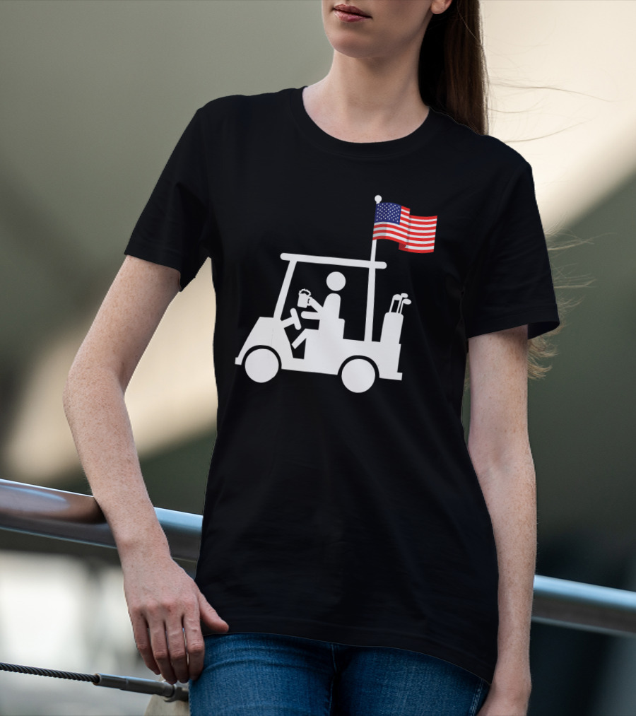 USA Strong Patriotic Golf Cart With American Flag Golf Wear T-Shirt