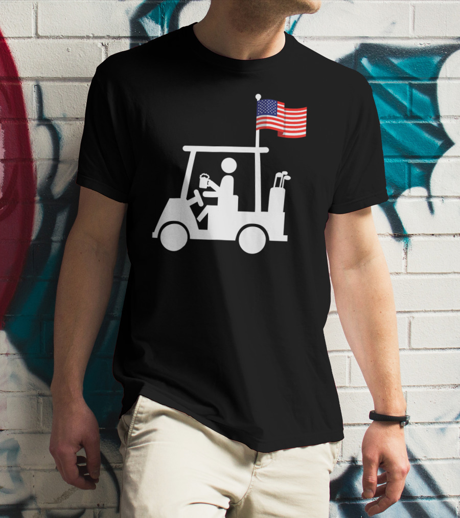 USA Strong Patriotic Golf Cart With American Flag Golf Wear T-Shirt