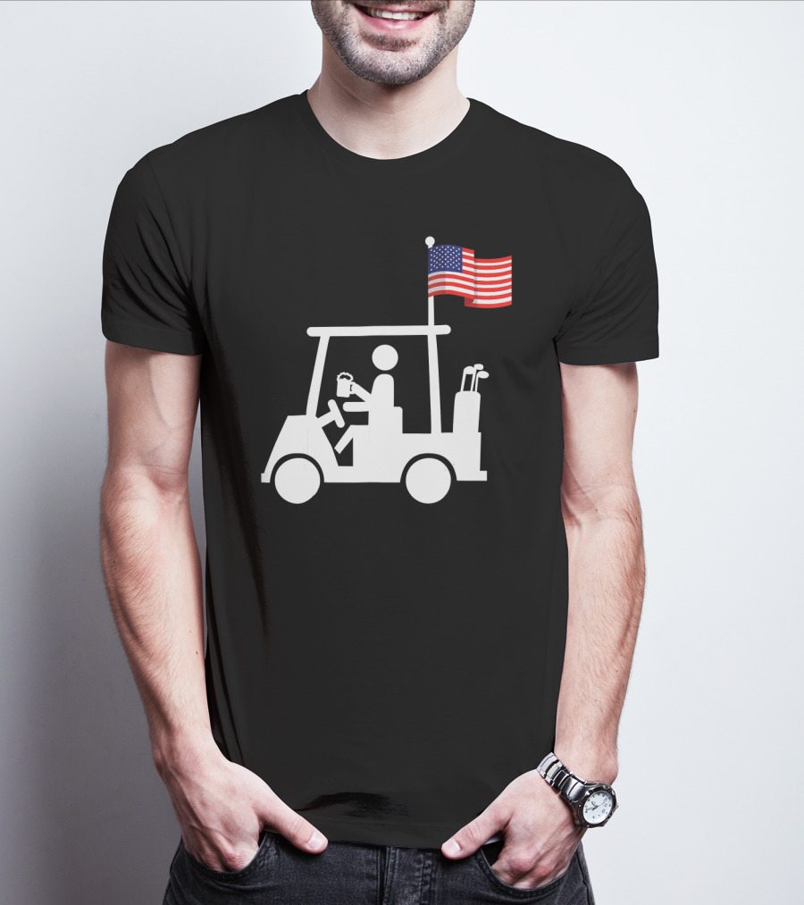 USA Strong Patriotic Golf Cart With American Flag Golf Wear T-Shirt