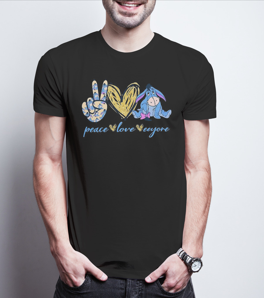 Peace Love Eeyore With Heart And Peace Sign T-Shirt