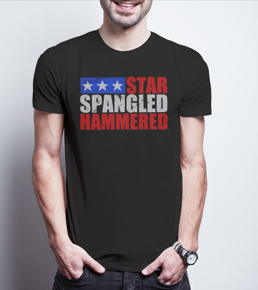 Star Spangled Hammered USA Patriotic Festival Party Wear T-Shirt