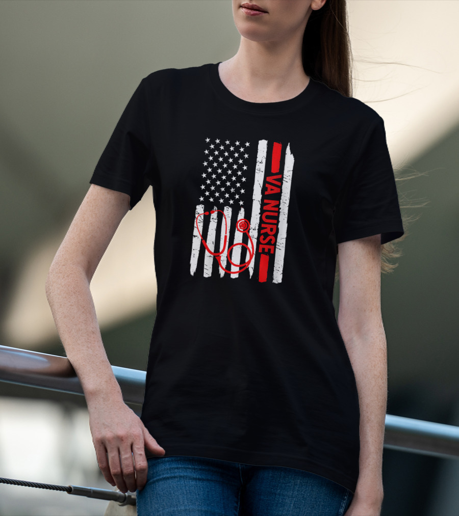 American Flag VA Nurse Stethoscope Black History Month T-Shirt