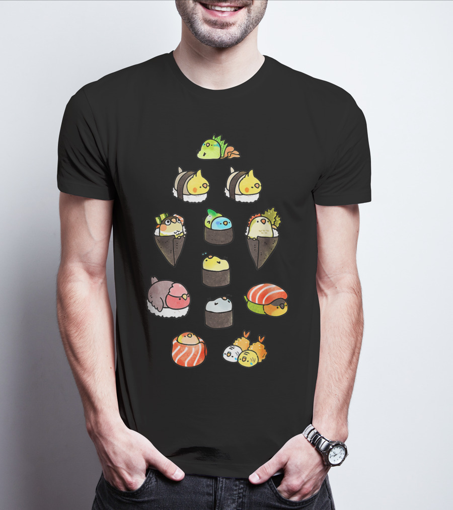 Bird Sushi Roll Parody Cute Cartoon Birds Nigiri Maki Temaki T-Shirt