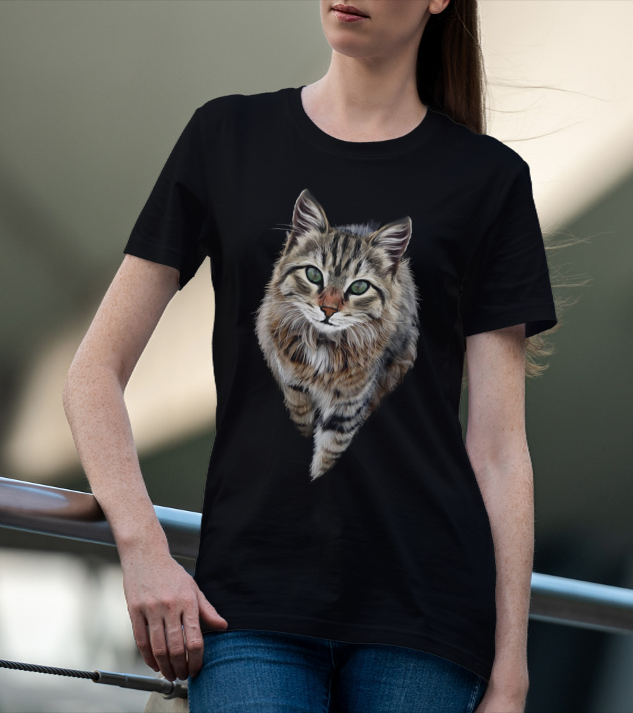 Brown Cat Green Eyes Cats Feline Realistic T-Shirt