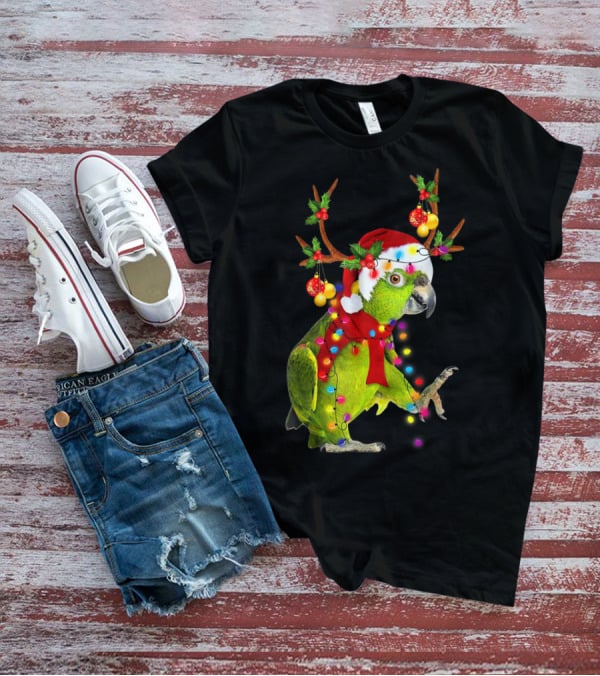 Cockatoo Parrot Reindeer Antlers Christmas Lights Santa Hat T-Shirt
