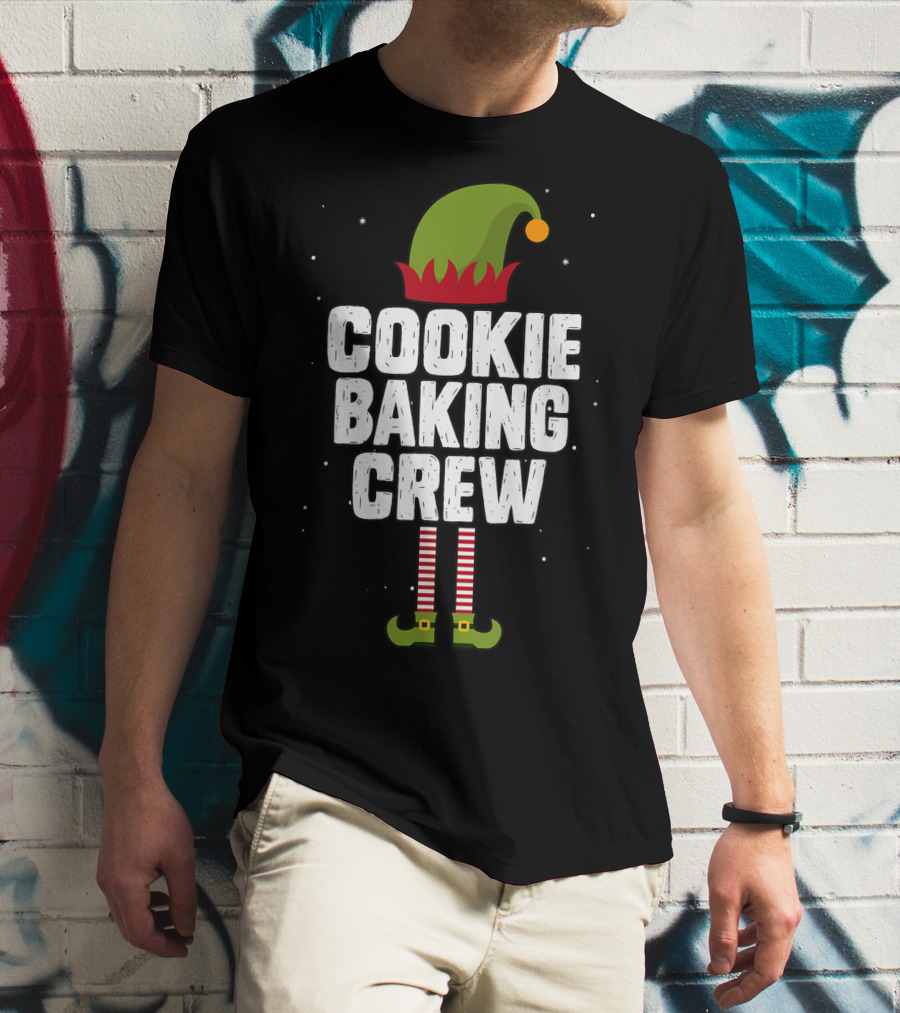 Cookie Baking Crew Christmas Elf Hat And Striped Stockings T-Shirt