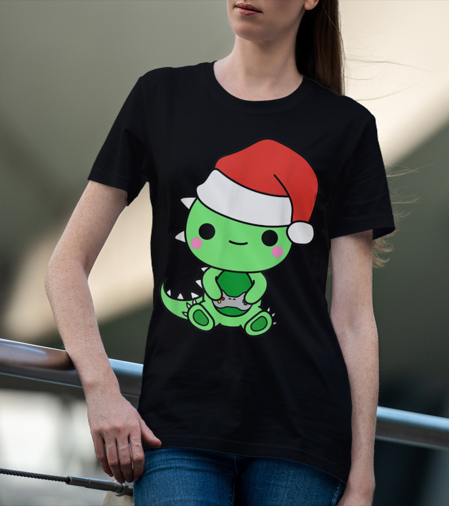 Christmas Gaming Dinosaur Santa Gamer Nerd T-Shirt