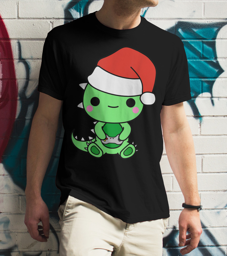 Christmas Gaming Dinosaur Santa Gamer Nerd T-Shirt