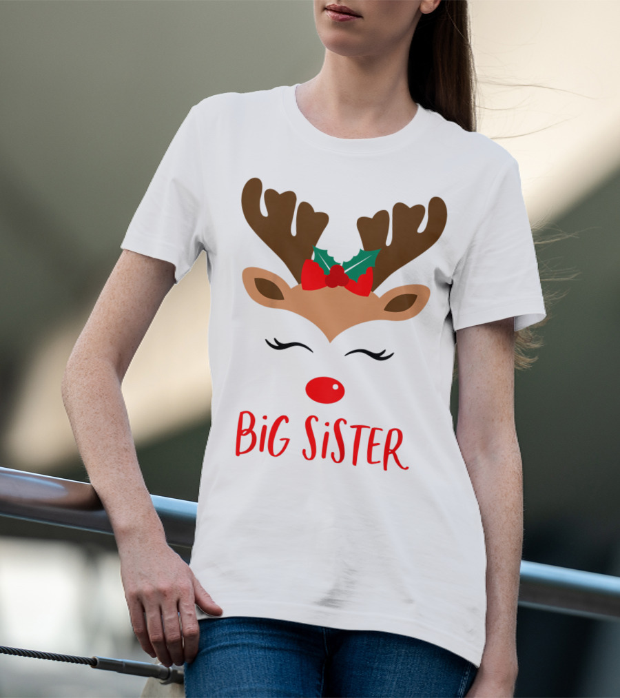Big Sister Reindeer Christmas Matching Sibling Outfits T-Shirt