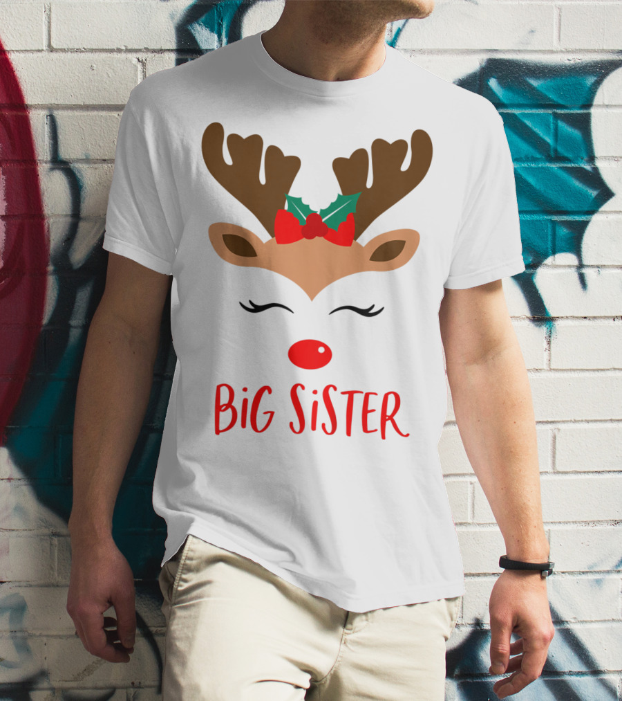 Big Sister Reindeer Christmas Matching Sibling Outfits T-Shirt