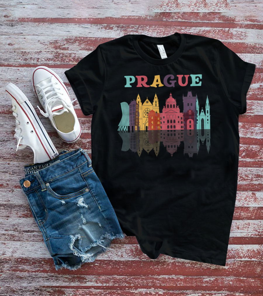 Prague Czech Republic Family Vacation European Skyline Reflection T-Shirt