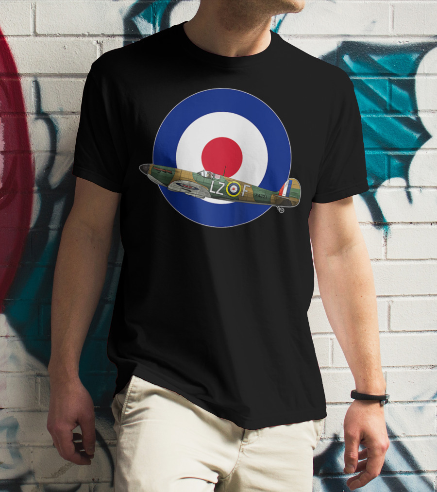 RAF Spitfire LZ-F Battle Of Britain Military WW2 Roundel T-Shirt