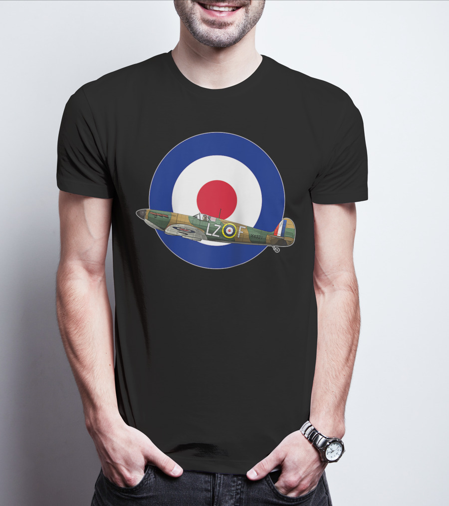 RAF Spitfire LZ-F Battle Of Britain Military WW2 Roundel T-Shirt