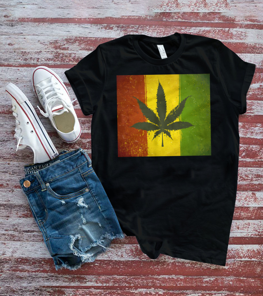Rasta Jamaican Marijuana Leaf Legalized Pot Flag T-Shirt