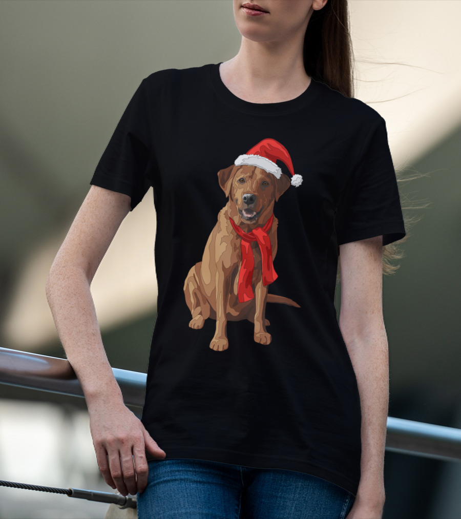 Red Labrador Retriever Dog With Christmas Santa Hat And Scarf T-Shirt