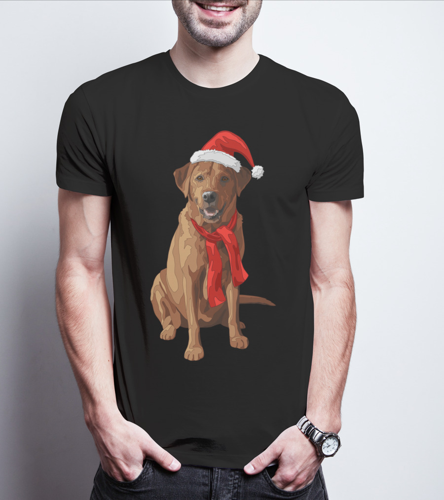 Red Labrador Retriever Dog With Christmas Santa Hat And Scarf T-Shirt