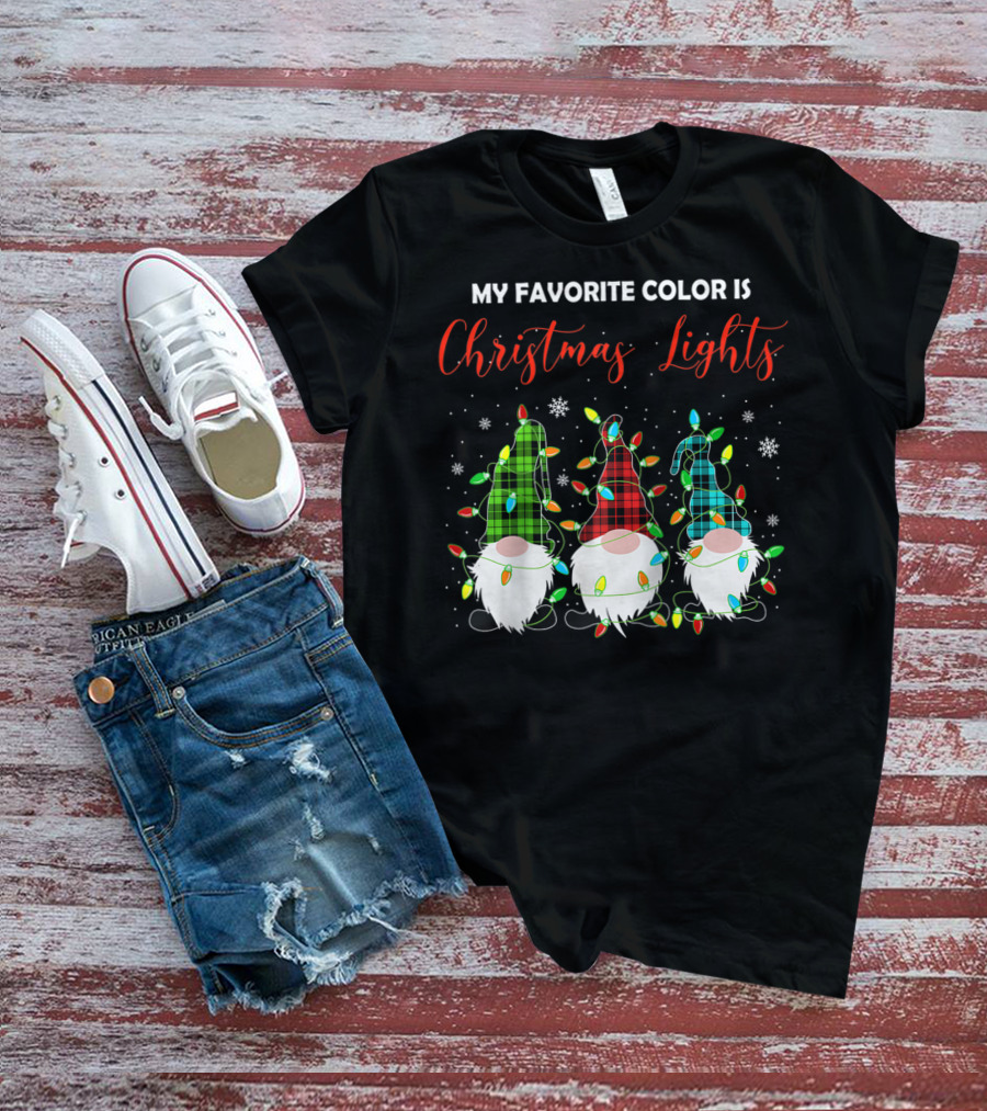 My Favorite Color Is Christmas Lights 3 Nordic Gnomes Swedish Xmas Nisse T-Shirt