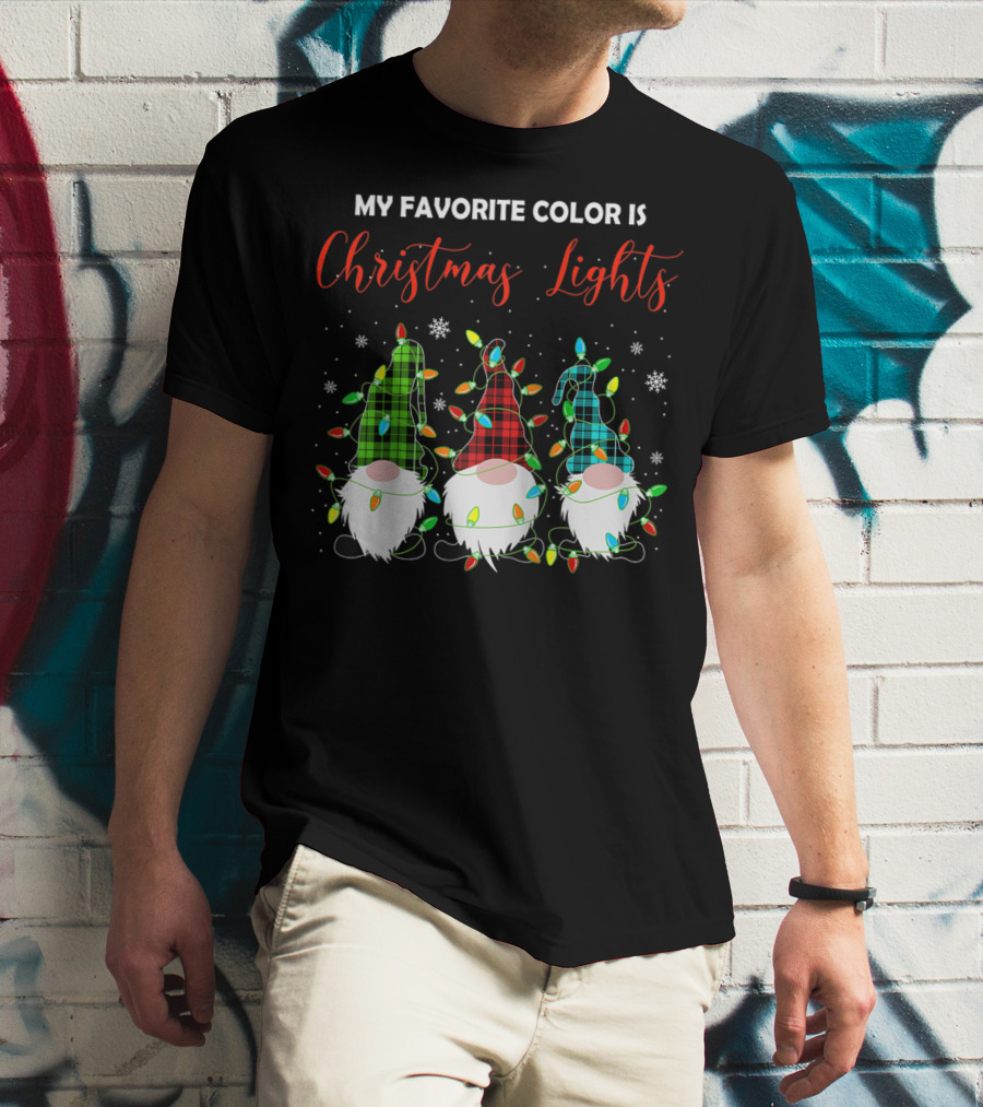 My Favorite Color Is Christmas Lights 3 Nordic Gnomes Swedish Xmas Nisse T-Shirt