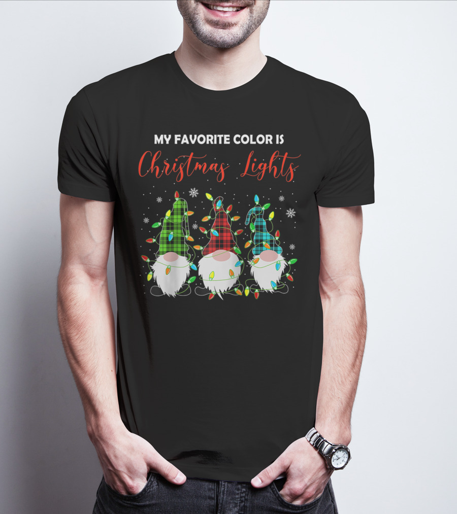 My Favorite Color Is Christmas Lights 3 Nordic Gnomes Swedish Xmas Nisse T-Shirt
