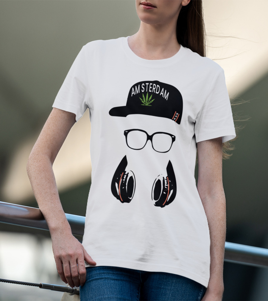 Amsterdam Holland Marijuana Souvenir Hat Glasses Headphones T-Shirt