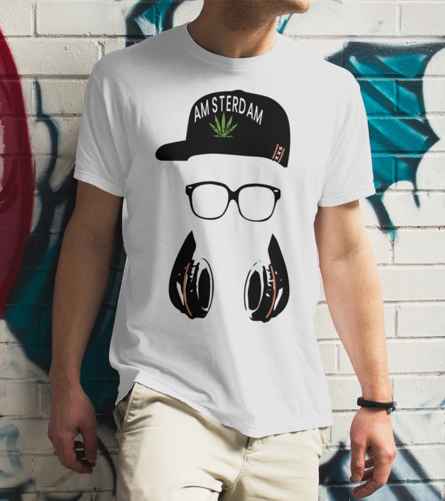 Amsterdam Holland Marijuana Souvenir Hat Glasses Headphones T-Shirt