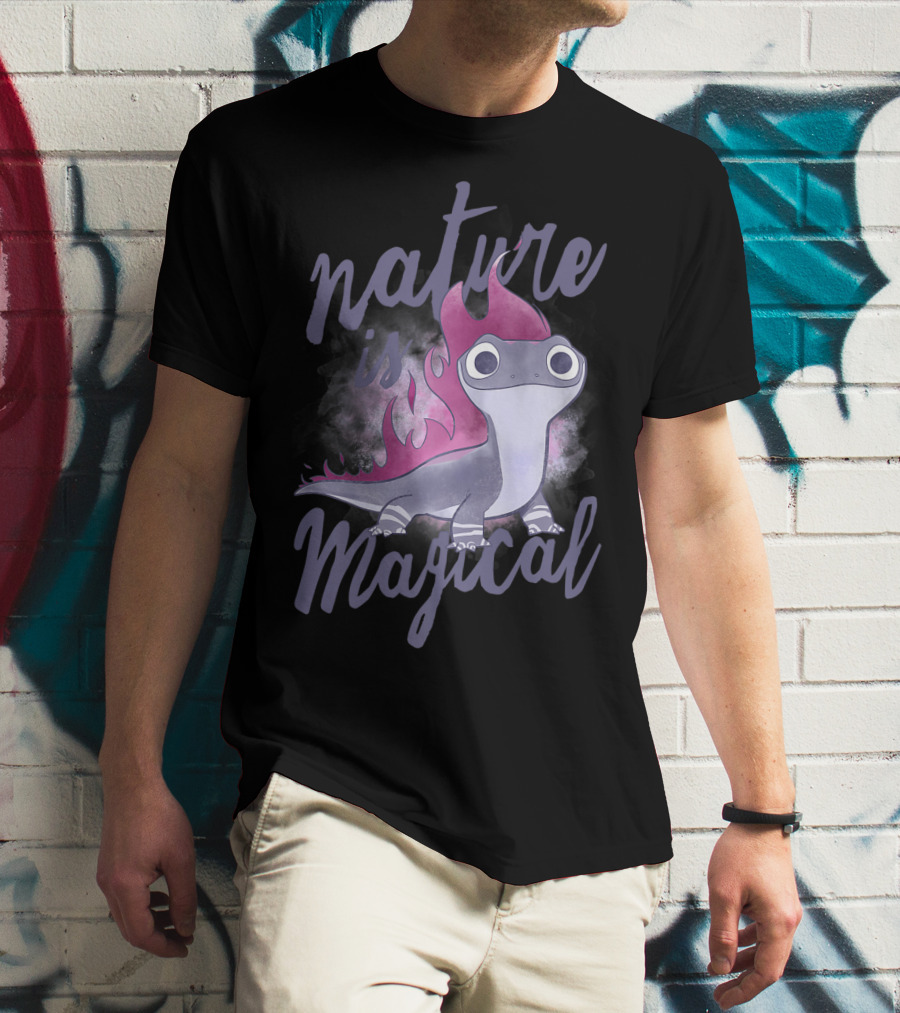Disney Frozen 2 Salamander Character With Nature Is Magical Text T-Shirt