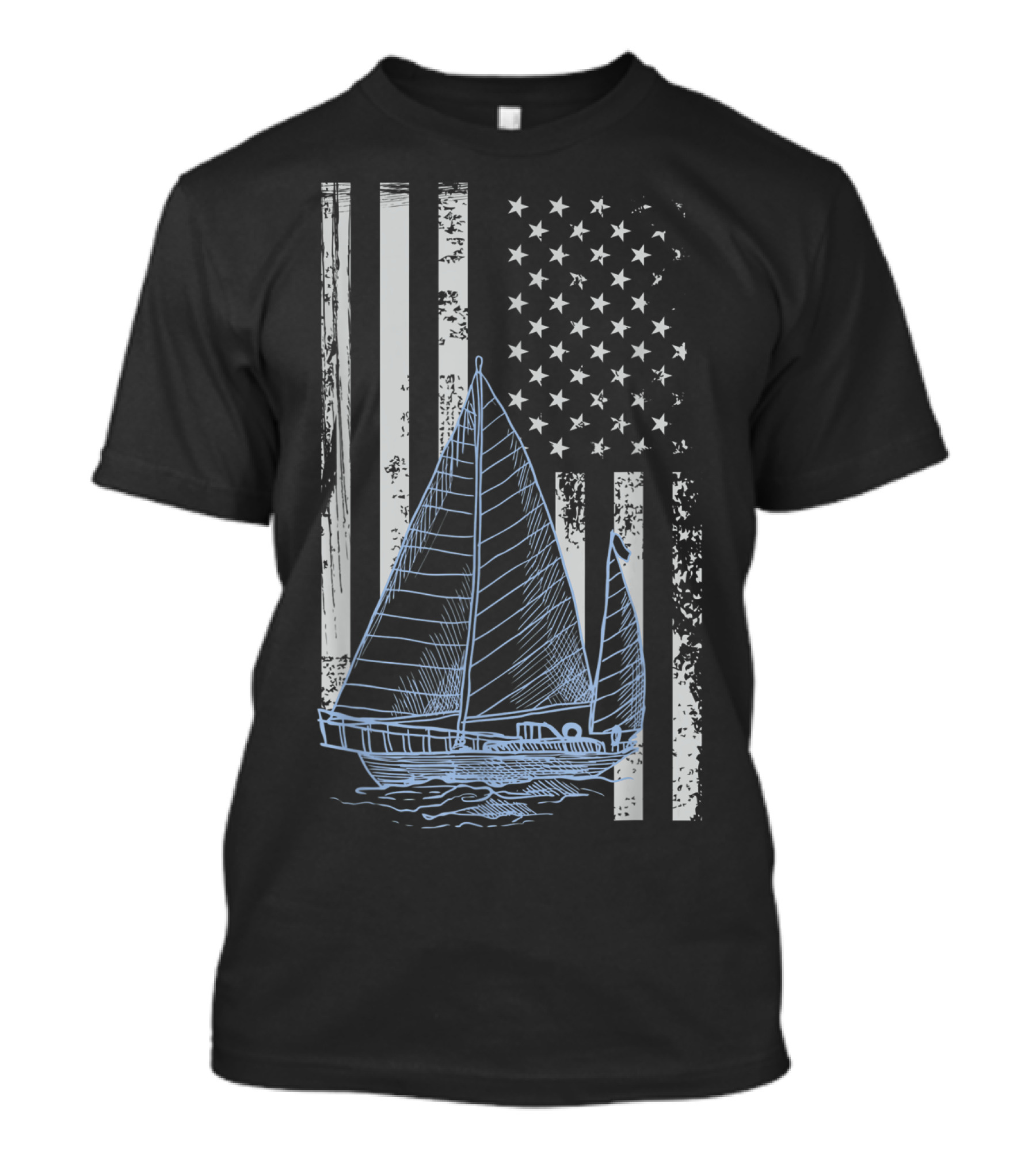 Fun Vintage Sailboat With American Flag Elements T-Shirt
