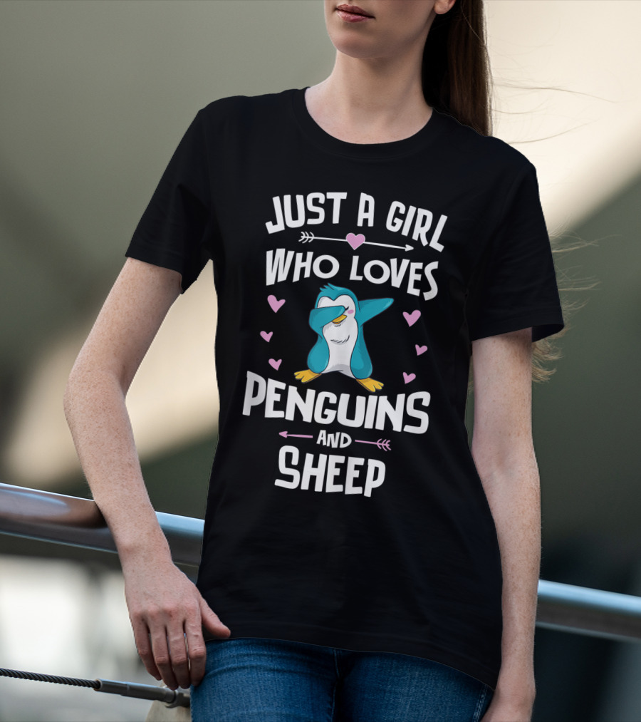 Just A Girl Who Loves Penguins And Sheep Dabbing Penguin Heart Arrows T-Shirt