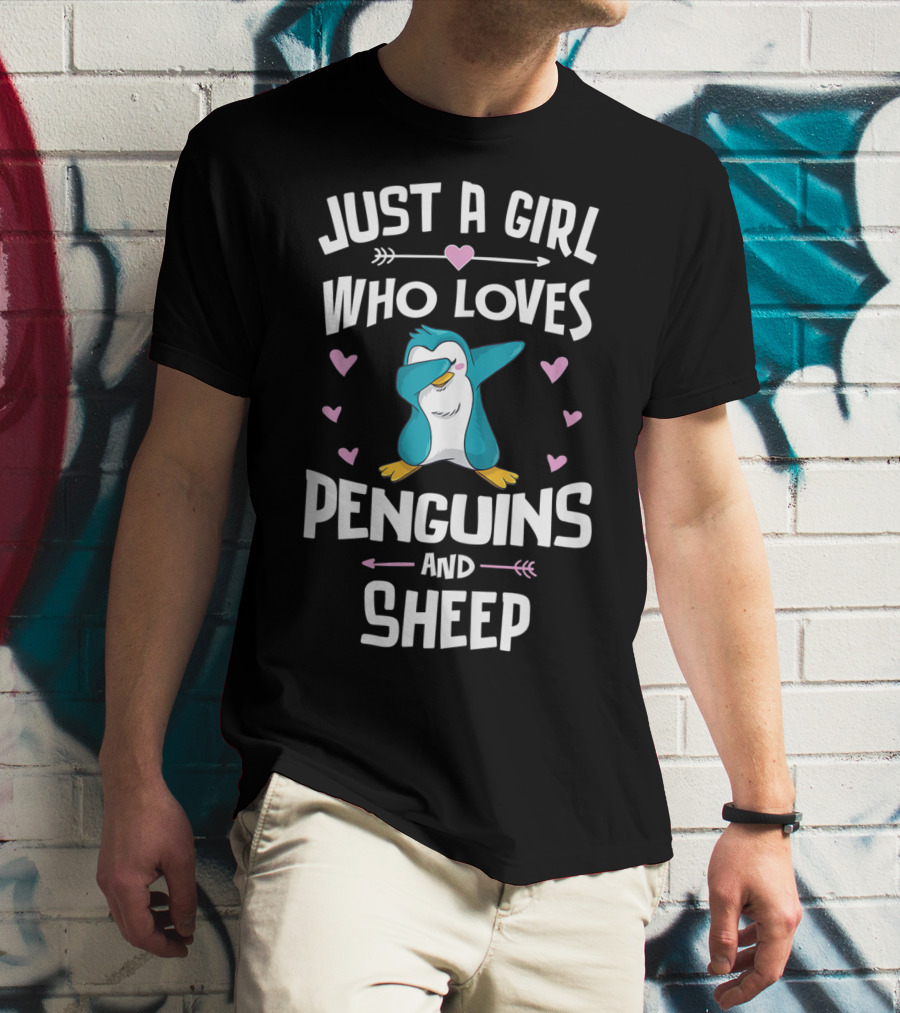 Just A Girl Who Loves Penguins And Sheep Dabbing Penguin Heart Arrows T-Shirt
