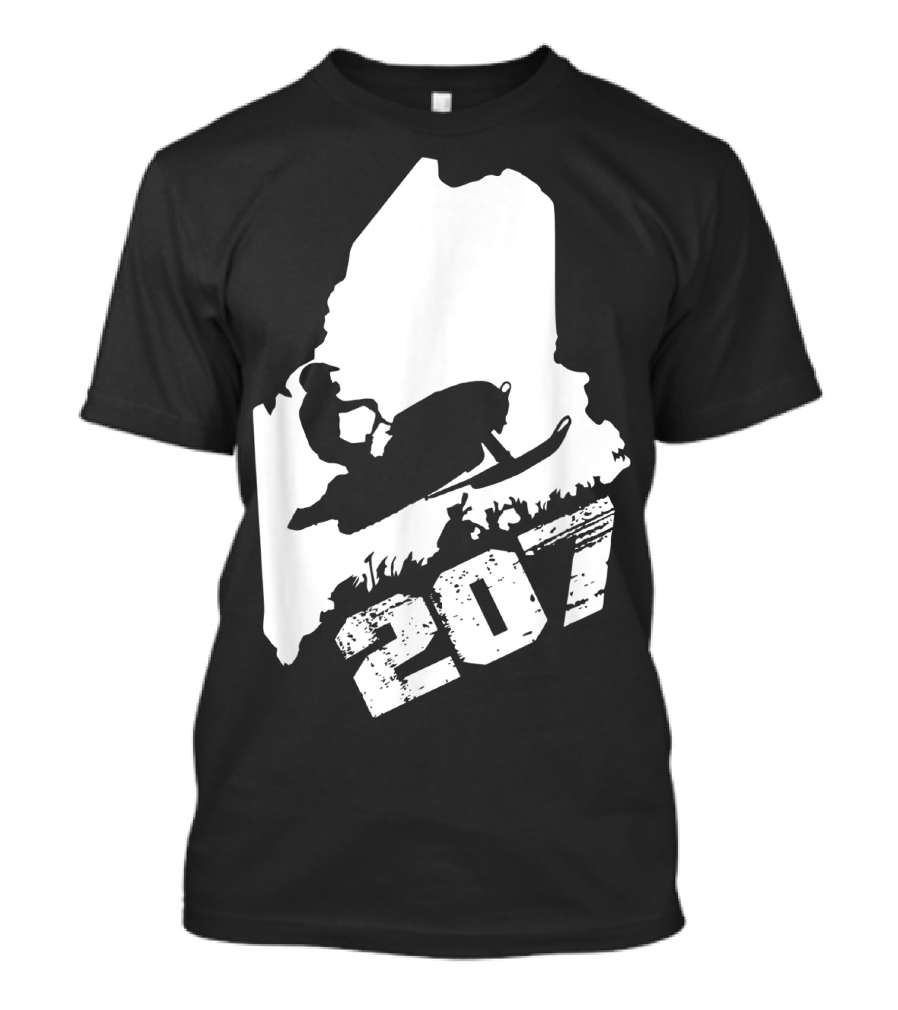 Maine 207 Snowmobile Silhouette In State Outline T-Shirt
