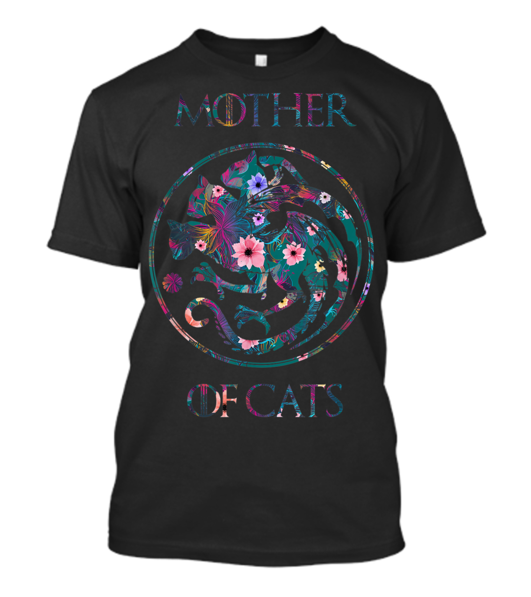 Mother Of Cats With Floral Pattern Cat Lovers T-Shirt