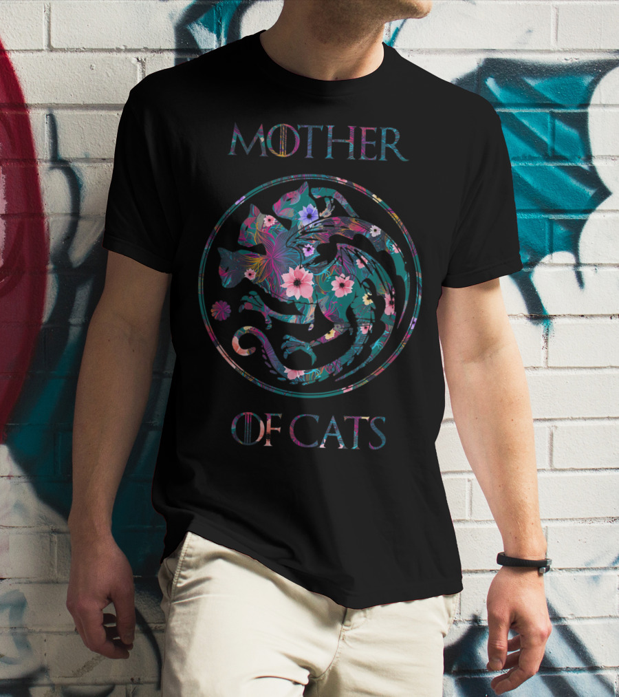 Mother Of Cats With Floral Pattern Cat Lovers T-Shirt
