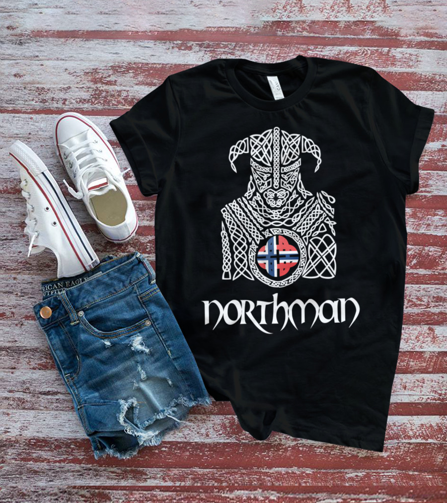 Nordic Norway Viking Northman With Norwegian Flag T-Shirt