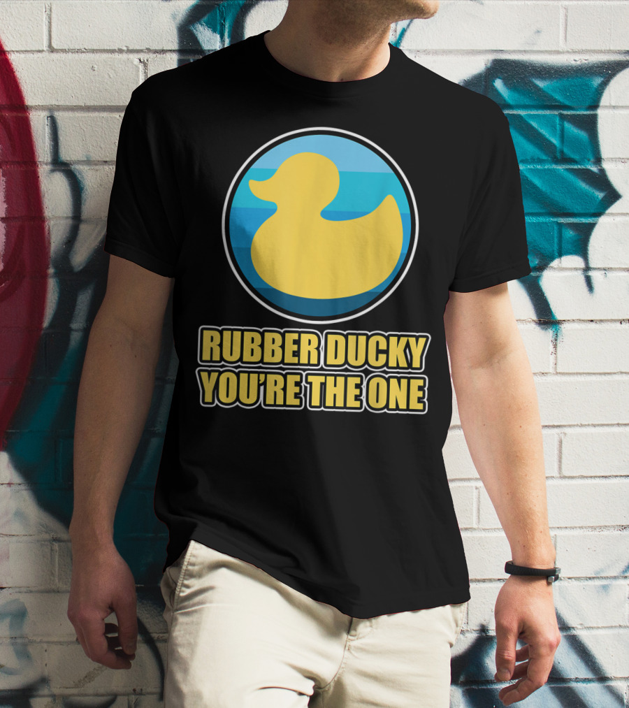 Rubber Ducky You're The One Iconic Yellow Toy Bath Duck Blue Circle Background T-Shirt