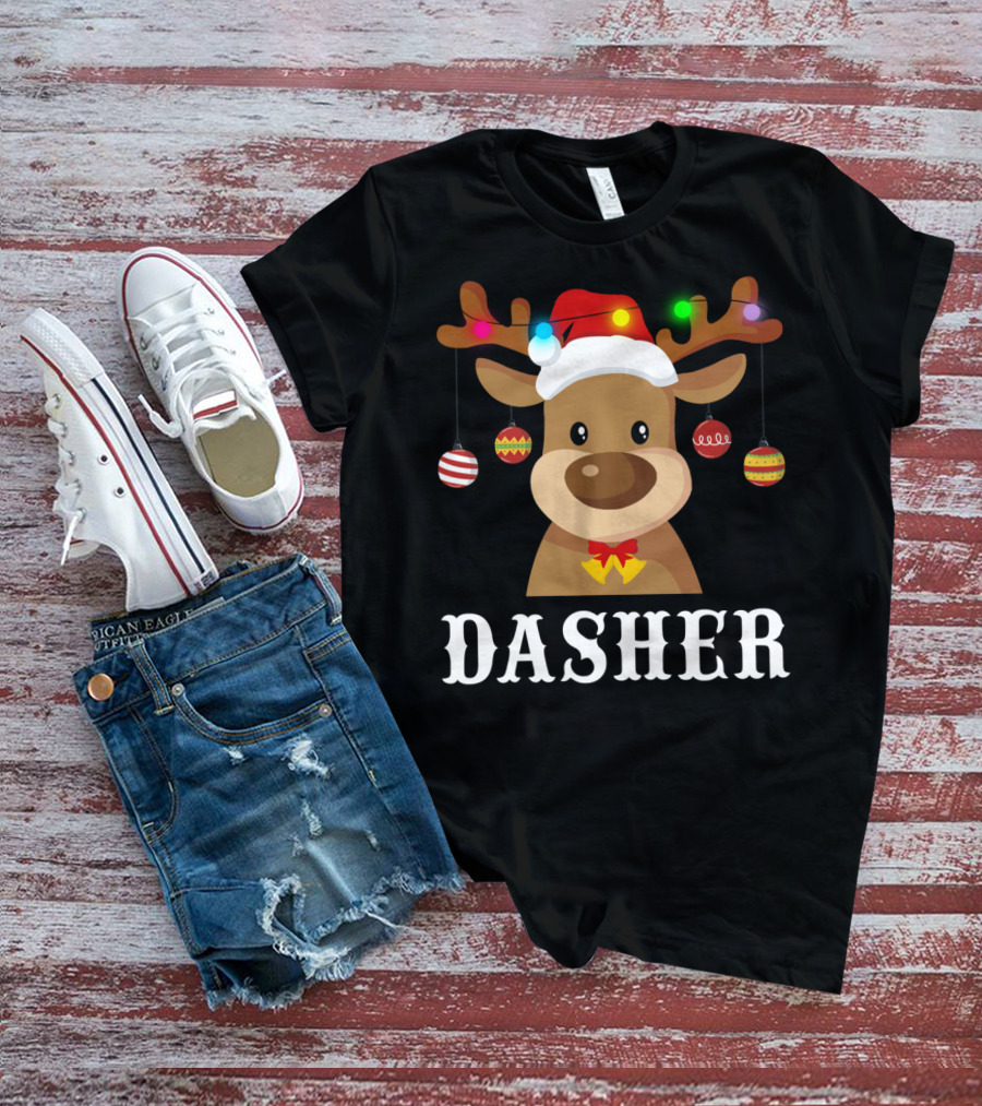 Dasher Reindeer Santa Xmas Group Holiday Lights T-Shirt