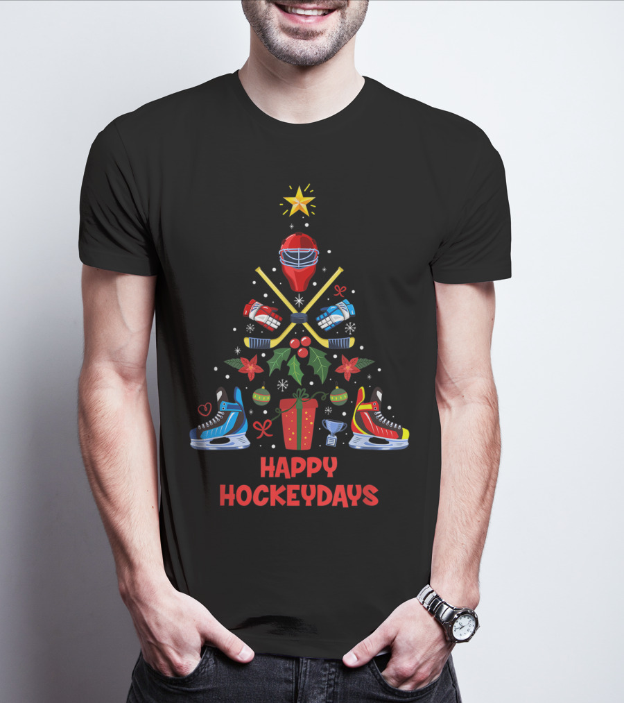 Happy Hockeydays Ice Hockey Ornament Christmas Tree T-Shirt